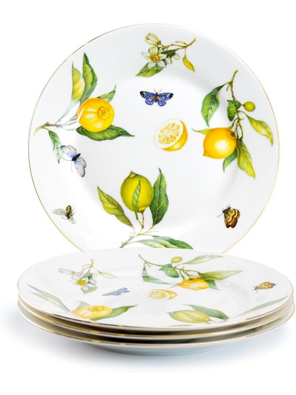 Lemon Butterfly Bee Garden Porcelain Plates Set of 4 - 8 Inch Dessert/Salad